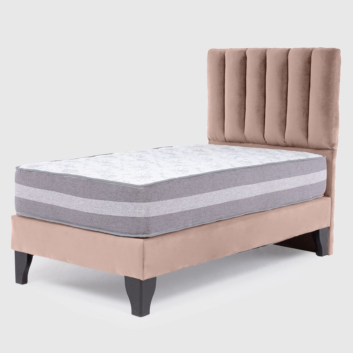 COLBOX - Cama Europea Valencia Premium + Respaldo Cadiz 1 PL Felpa Beige