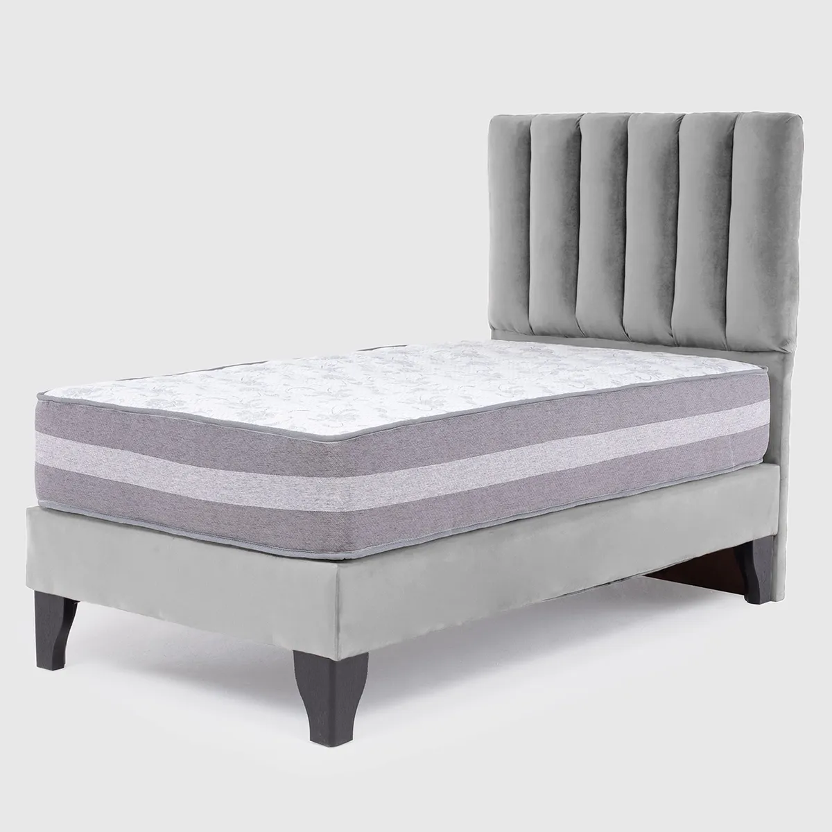 COLBOX - Cama Europea Valencia Premium + Respaldo Cadiz 1 PL Felpa Gris