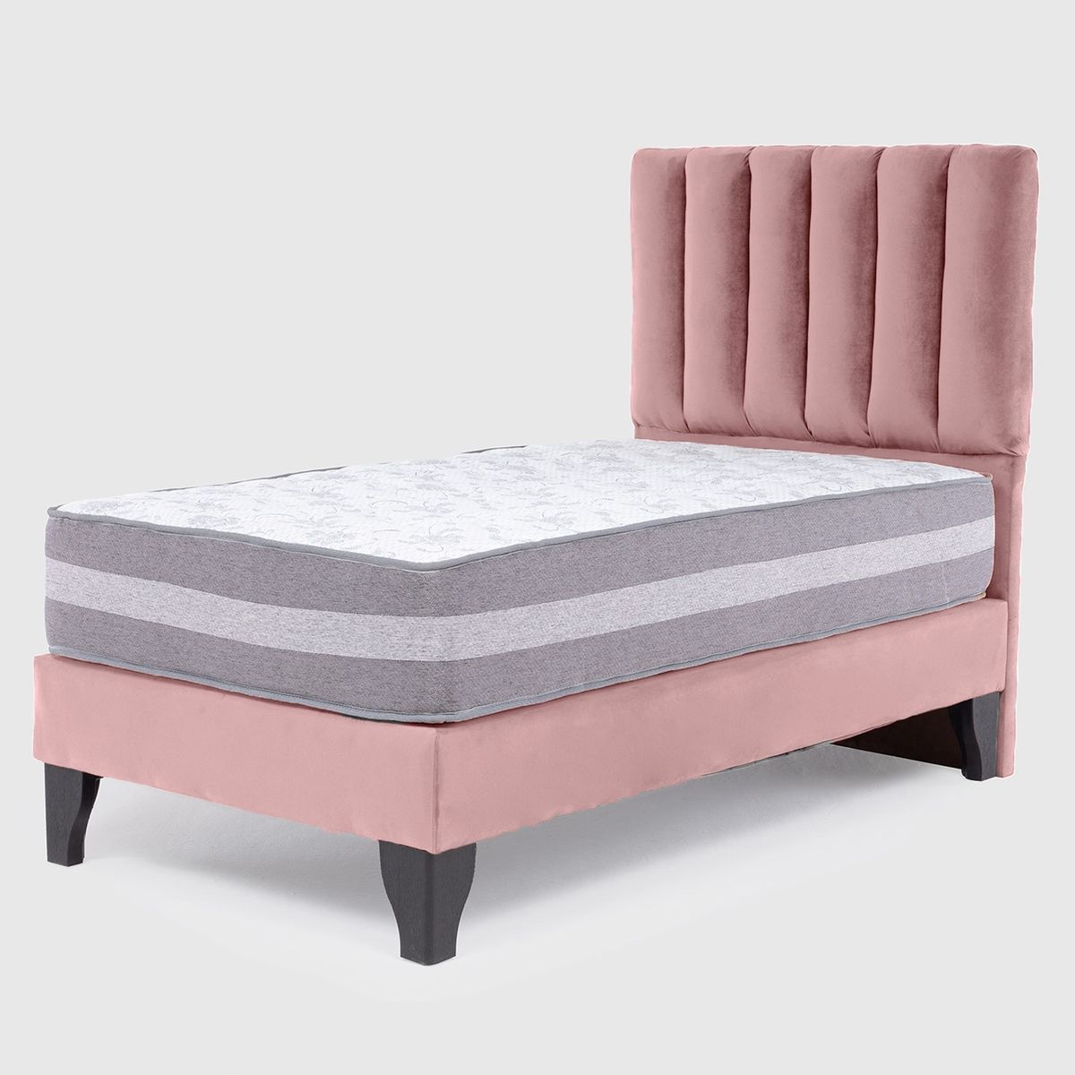 COLBOX - Cama Europea Valencia Premium + Respaldo Cadiz 1 PL Felpa Palo Rosa