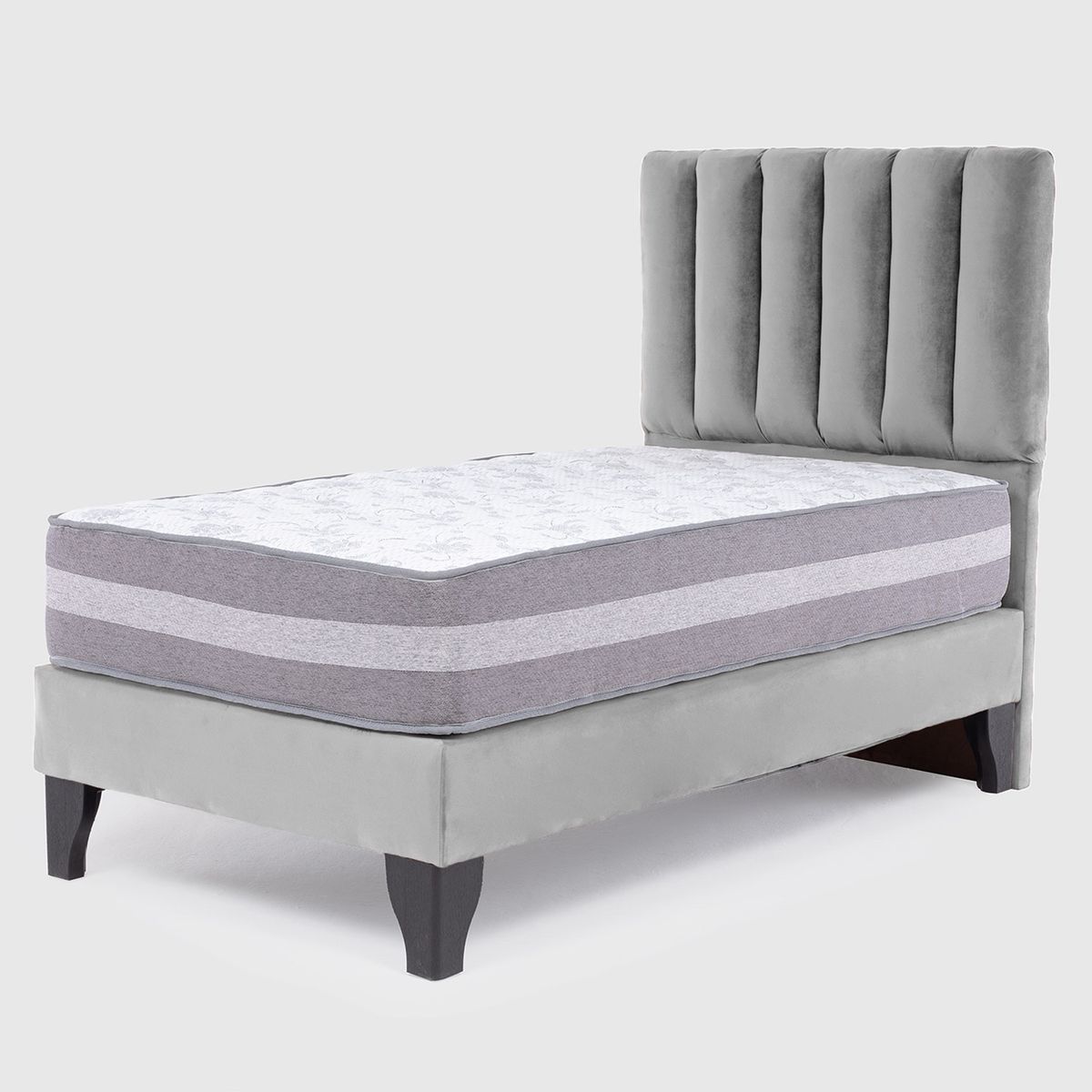 COLBOX - Cama Europea Valencia Premium + Respaldo Cadiz 15 PL Felpa Gris