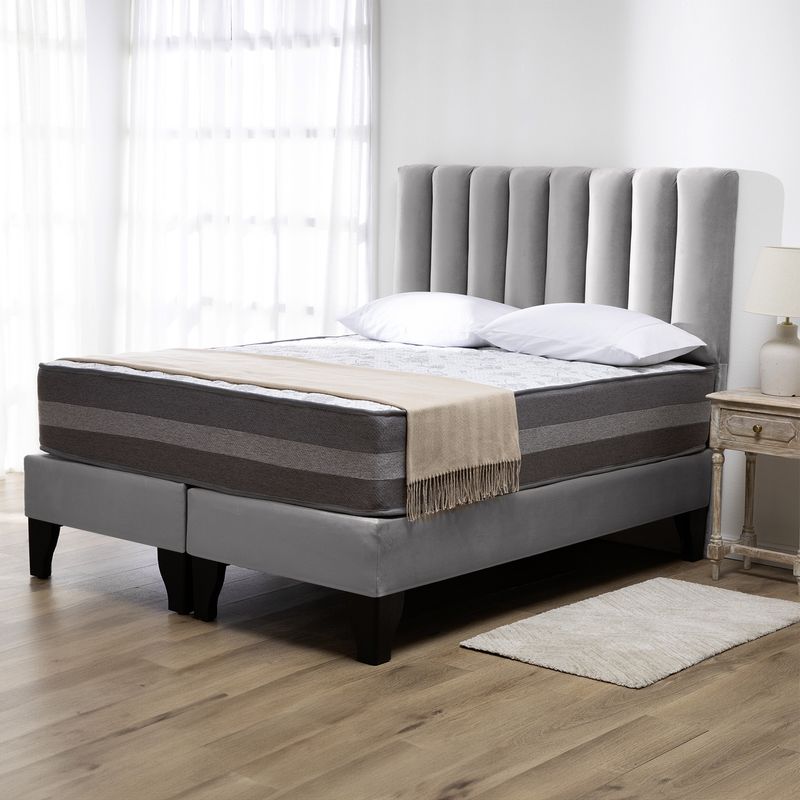 COLBOX - Cama Europea Valencia Premium + Respaldo Cadiz 2 PL Felpa Gris