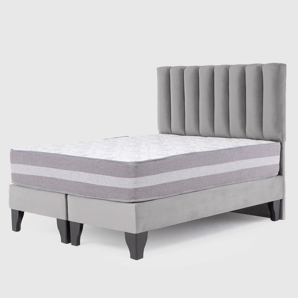 COLBOX - Cama Europea Valencia Premium + Respaldo Cadiz 2 PL Felpa Gris