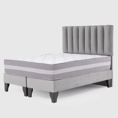 Imagen 2 del producto Cama Europea Valencia Premium + Respaldo Cadiz 2 PL Felpa Gris
