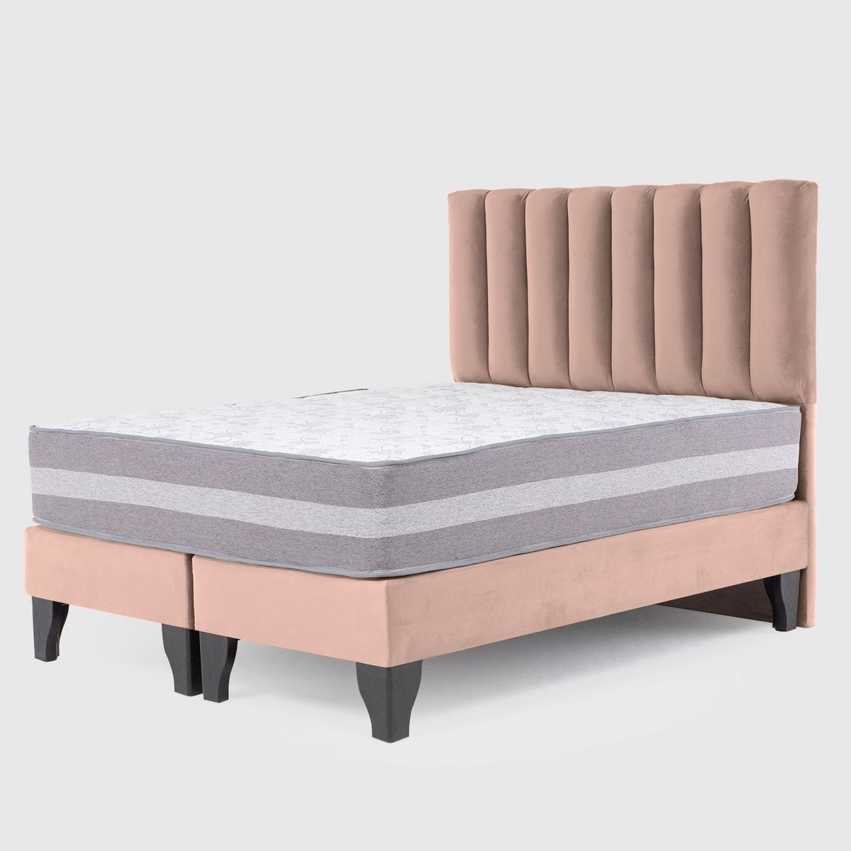 COLBOX - Cama Europea Valencia Premium + Respaldo Cadiz 2 PL Felpa Beige