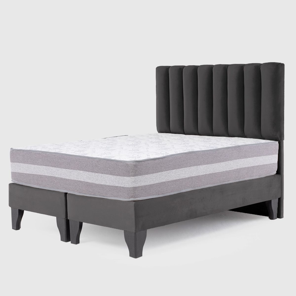 COLBOX - Cama Europea Valencia Premium + Respaldo Cadiz 2 PL Felpa Negro