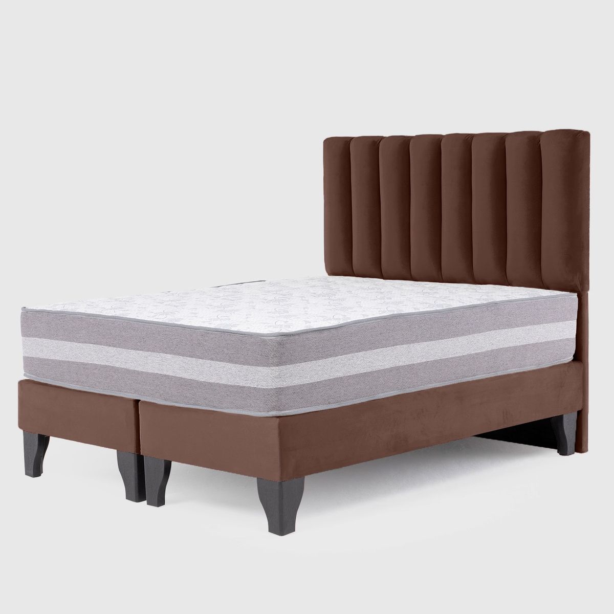 COLBOX - Cama Europea Valencia Premium + Respaldo Cadiz 2 PL Felpa Chocolate
