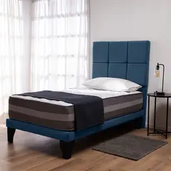 COLBOX - Cama Europea Valencia Premium + Respaldo Atenas 1 PL Felpa Azul