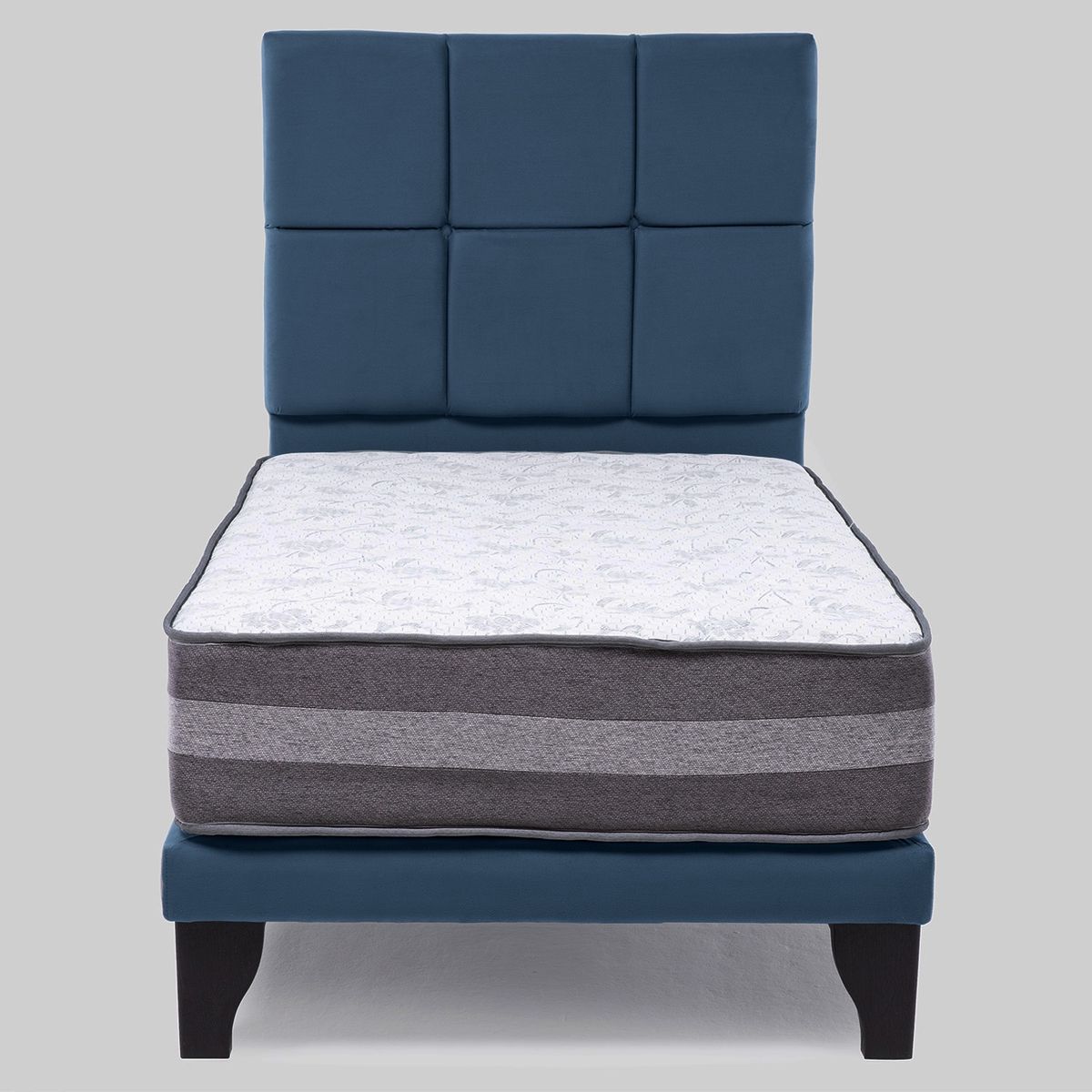 COLBOX - Cama Europea Valencia Premium + Respaldo Atenas 1 PL Felpa Azul