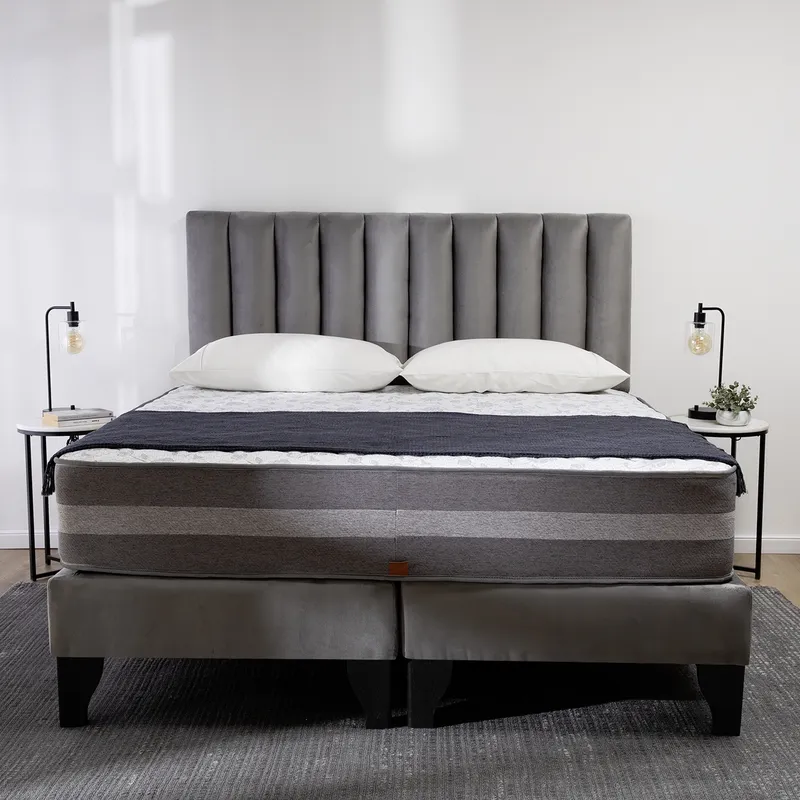COLBOX - Cama Europea Valencia Premium + Respaldo Cadiz King Felpa Gris Medio