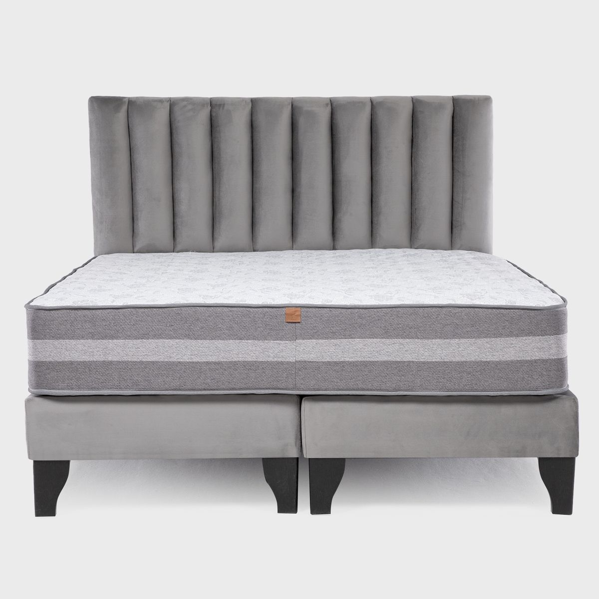 COLBOX - Cama Europea Valencia Premium + Respaldo Cadiz King Felpa Gris Medio
