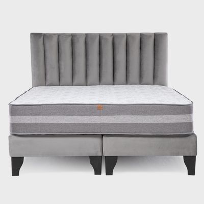 Imagen 2 del producto Cama Europea Valencia Premium + Respaldo Cadiz King Felpa Gris Medio
