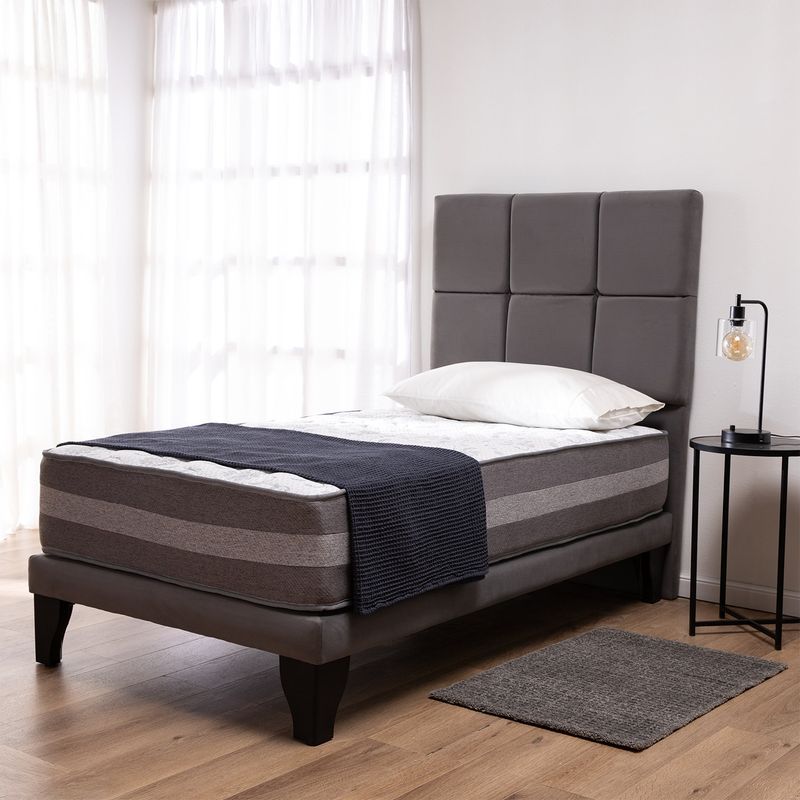 COLBOX - Cama Europea Valencia Premium + Respaldo Atenas 1 PL Felpa Gris Medio