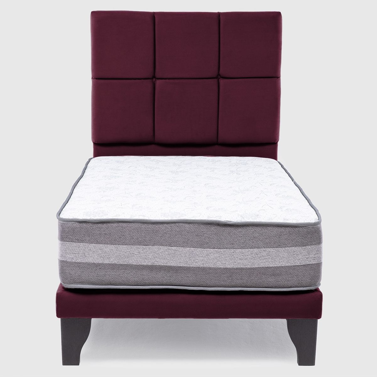 COLBOX - Cama Europea Valencia Premium + Respaldo Atenas 1 PL Felpa Burdeo