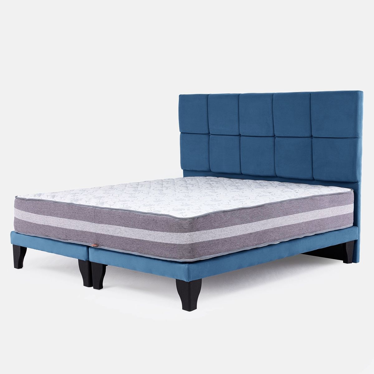 COLBOX - Cama Europea Valencia Premium + Respaldo Atenas King Felpa Azul