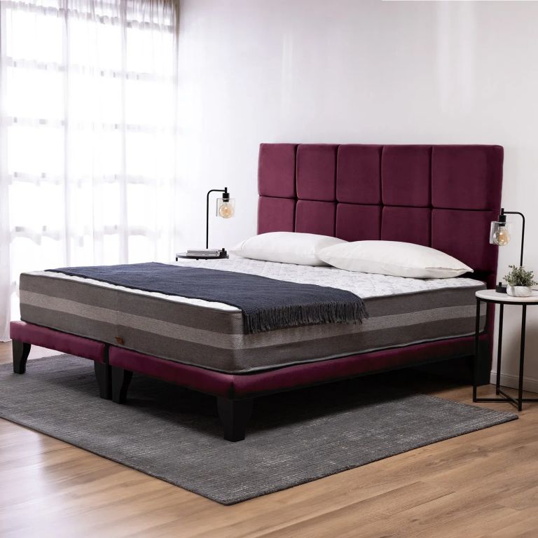 Cama Europea Valencia Premium King Respaldo Atenas Felpa Burdeo 180x190x70 Cm Resorte Bonell