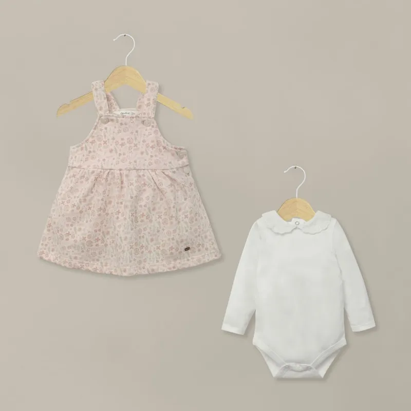 OPALINE - Conjunto jumper rosado con body de bebé niña