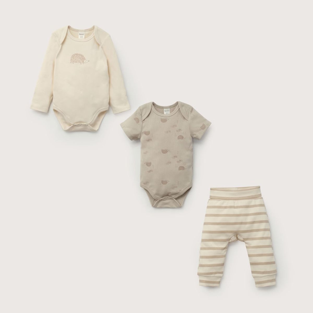 OPALINE - Conjunto 3 piezas bodies y pantalón beige de bebé unisex