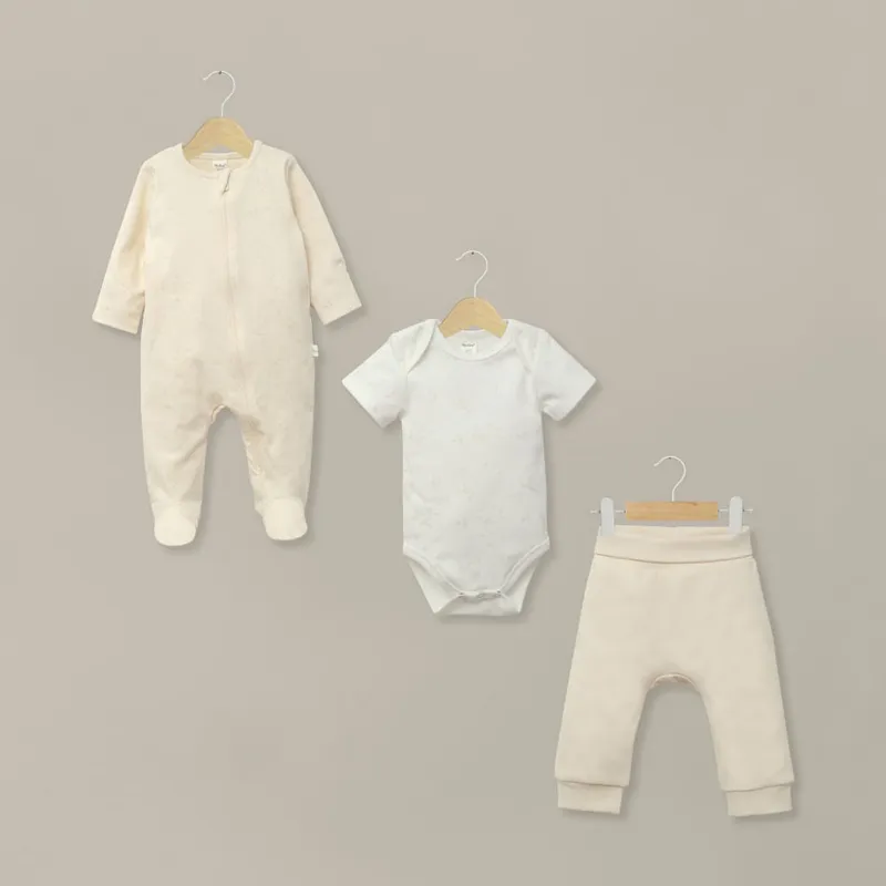 OPALINE - Conjunto 3 piezas osito, body y pantalón de bebé unisex