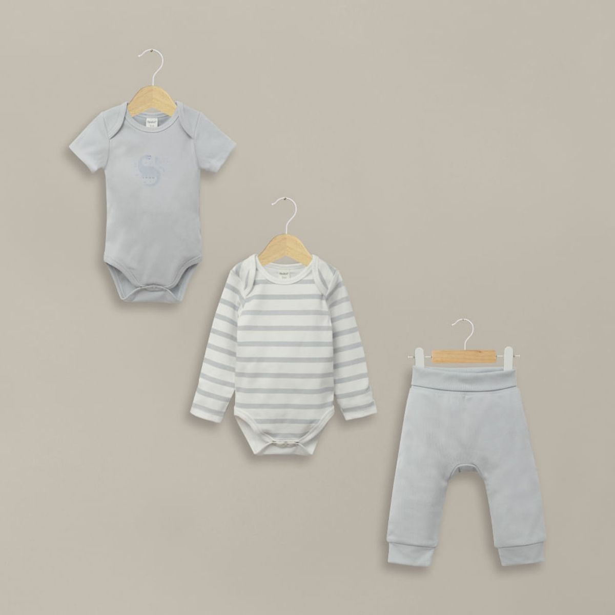 OPALINE - Conjunto 3 piezas bodies y pantalón azul de bebé niño