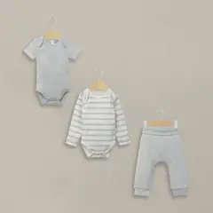 OPALINE - Conjunto 3 piezas bodies y pantalón azul de bebé niño