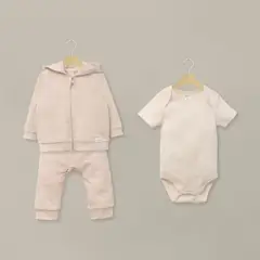 OPALINE - Conjunto 3 piezas polerón, body y pantalón rosado bebé niña