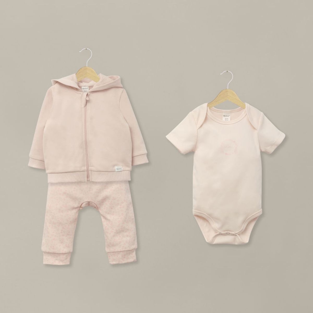 OPALINE - Conjunto 3 piezas polerón, body y pantalón rosado bebé niña