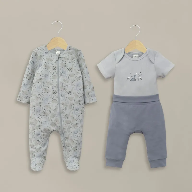 OPALINE - Conjunto 3 piezas osito, body y pantalón azul de bebé niño