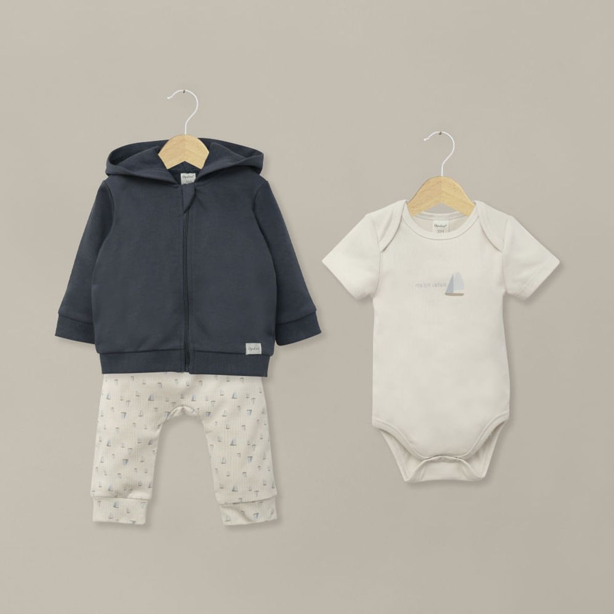 OPALINE - Conjunto 3 piezas polerón, body y pantalón azul de bebé niño