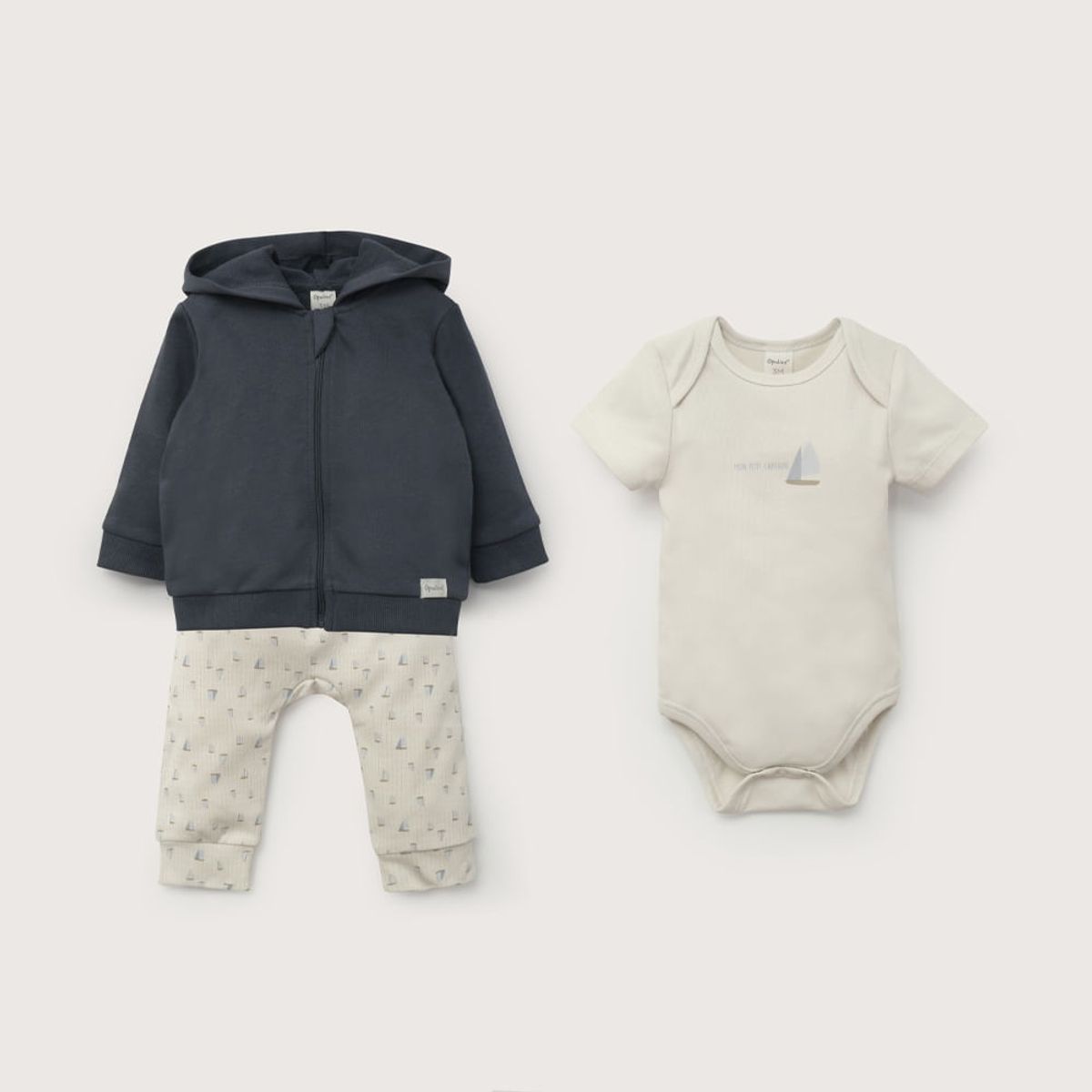 OPALINE - Conjunto 3 piezas polerón, body y pantalón azul de bebé niño