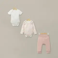 OPALINE - Conjunto 3 piezas bodies y pantalón rosado de bebé niña
