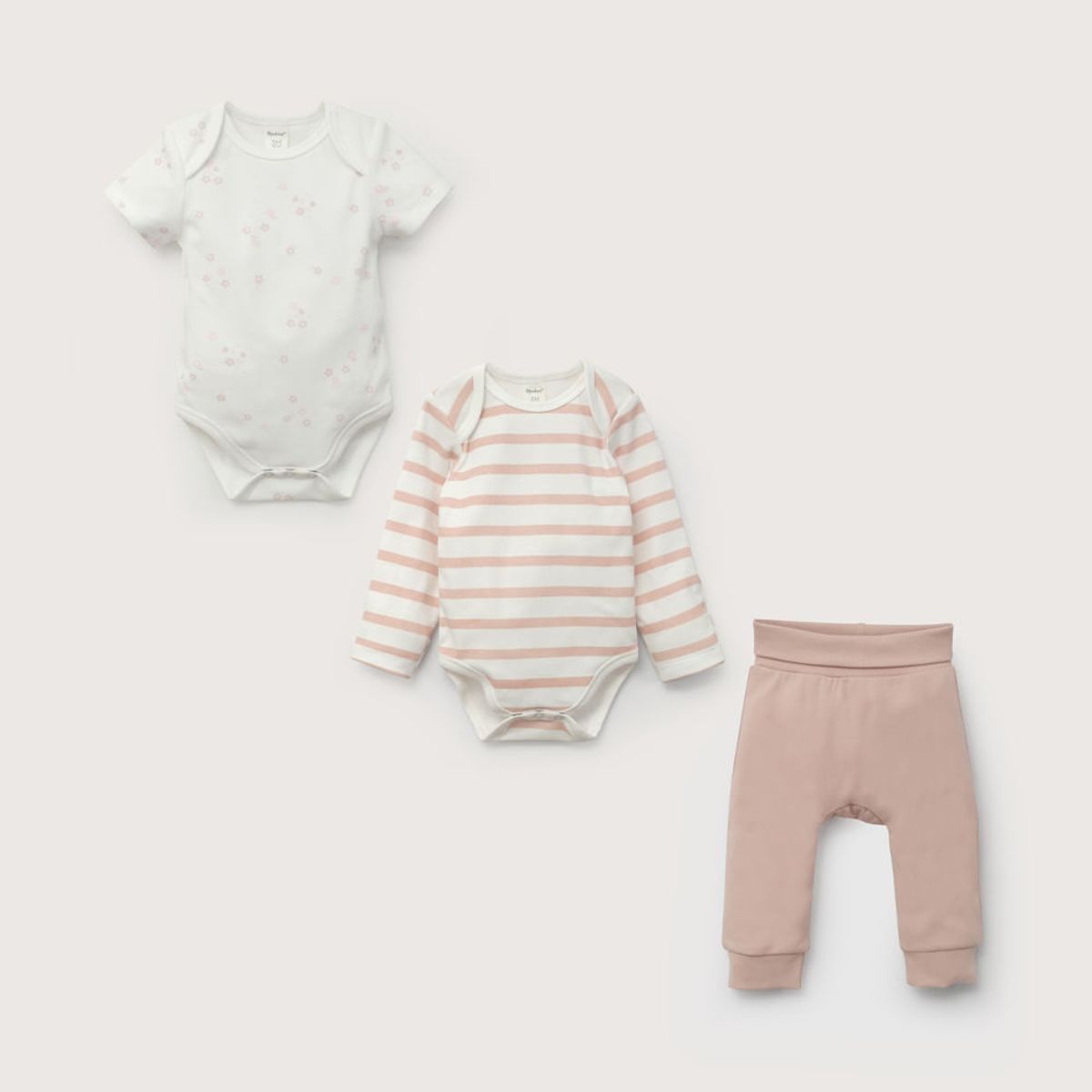OPALINE - Conjunto 3 piezas bodies y pantalón rosado de bebé niña