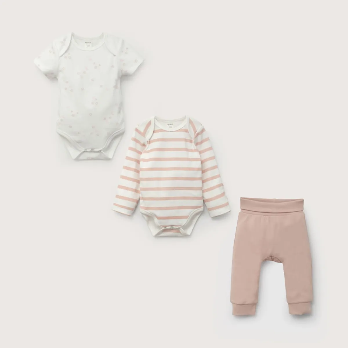 OPALINE - Conjunto 3 piezas bodies y pantalón rosado de bebé niña