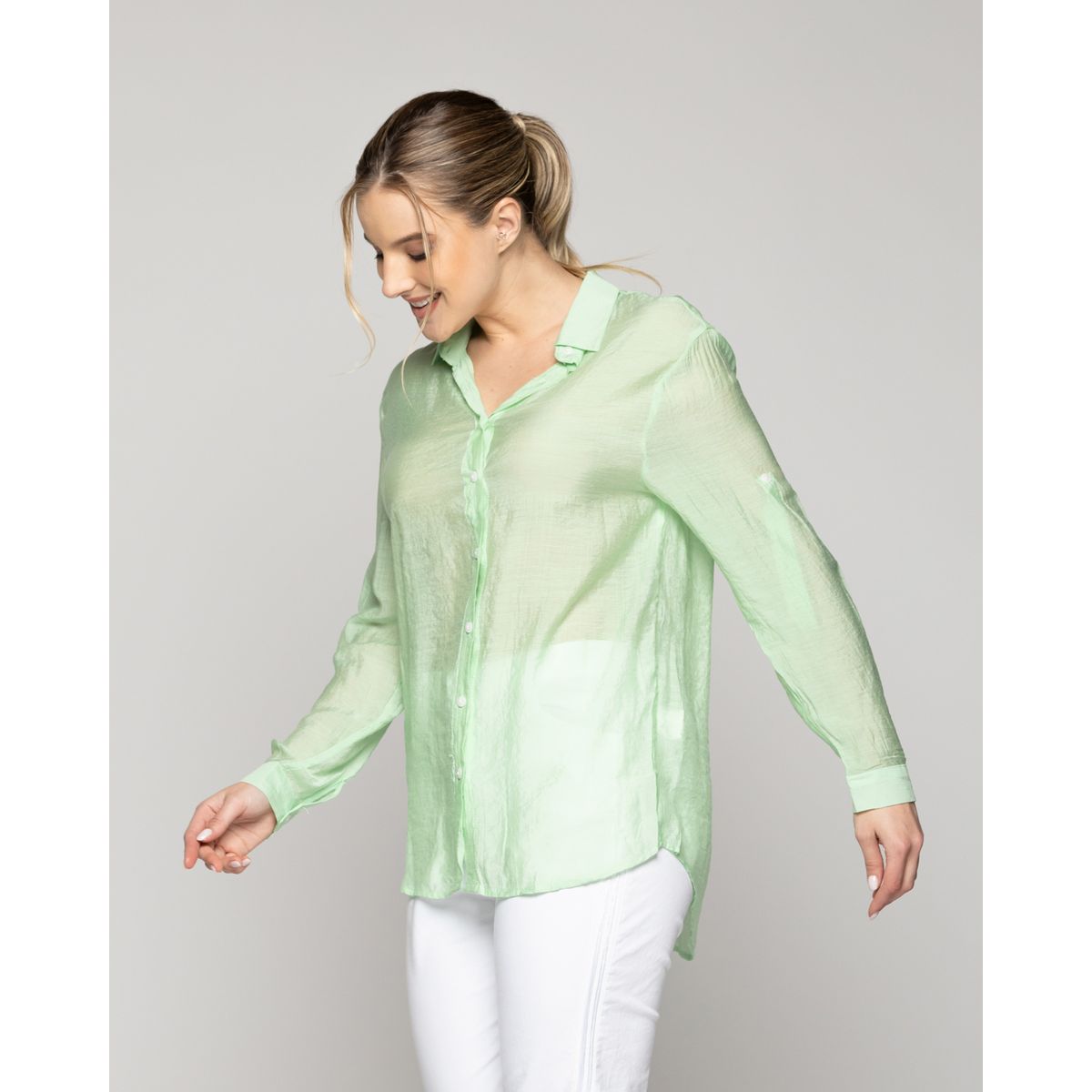 LINEATRE - Blusa Mujer Brunella  De  Viscosa Manga Larga Verde Lineatre