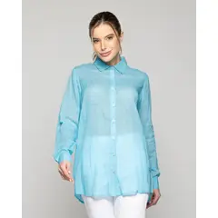 LINEATRE - Blusa Mujer Belisa Básica Tela Ligera Celeste