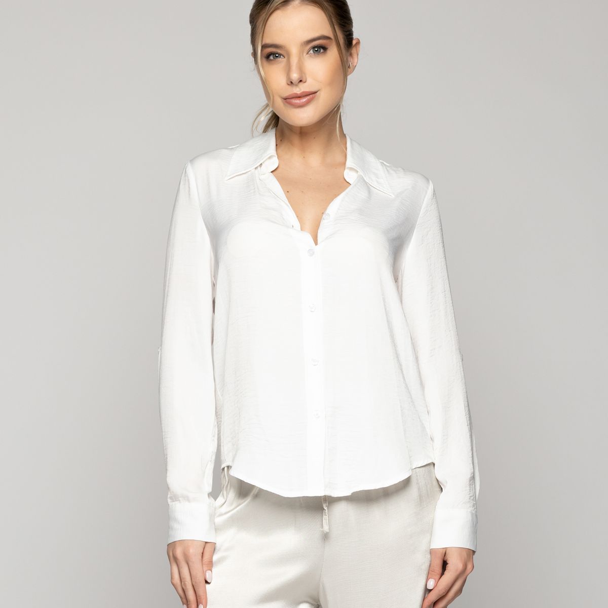 LINEATRE - Blusa Mujer Brenda Semi Brillante Manga Larga Blanca Lineatre