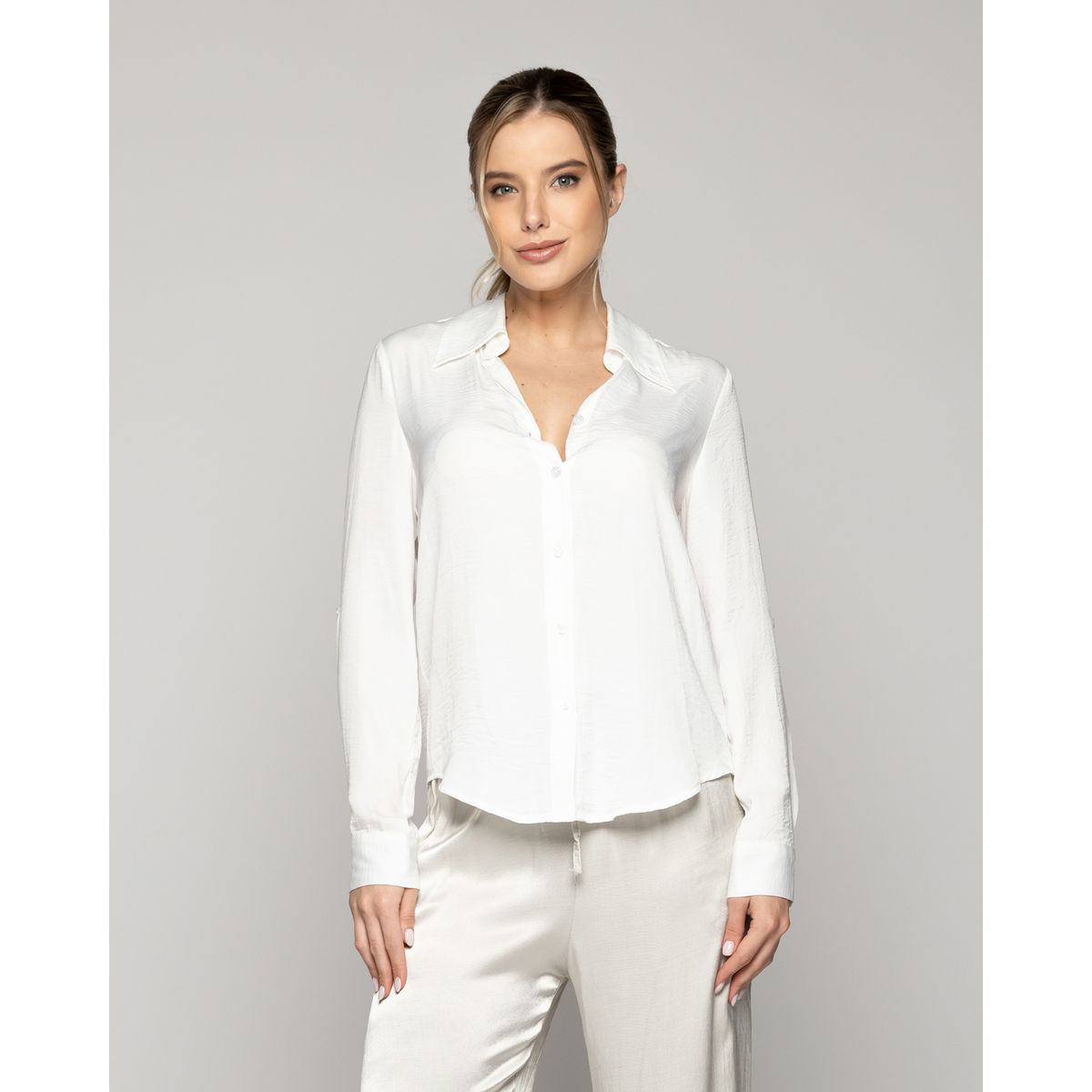 LINEATRE - Blusa Mujer Brenda Semi Brillante Manga Larga Blanca Lineatre
