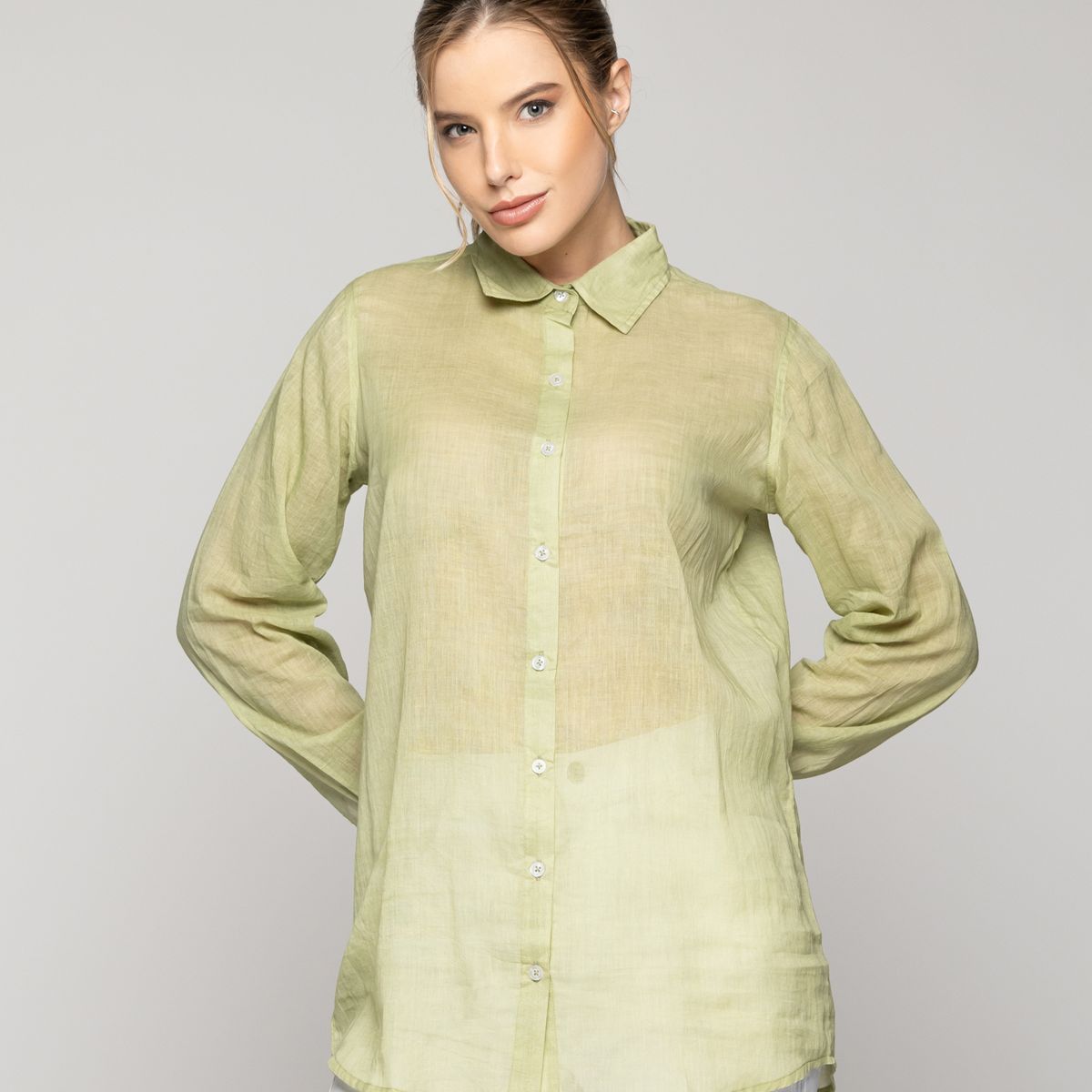 LINEATRE - Blusa Mujer Belisa Básica Tela Ligera Verde Pistacho Lineatre