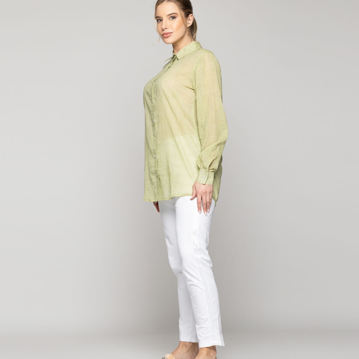 LINEATRE - Blusa Mujer Belisa Básica Tela Ligera Verde Pistacho Lineatre