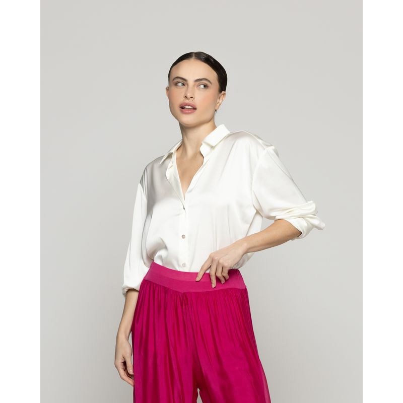 LINEATRE - Blusa Mujer Barbarella Satinada Manga Larga Blanca Lineatre