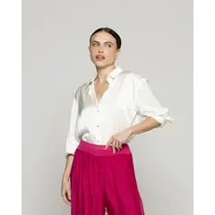 LINEATRE - Blusa Mujer Barbarella Satinada Manga Larga Blanca