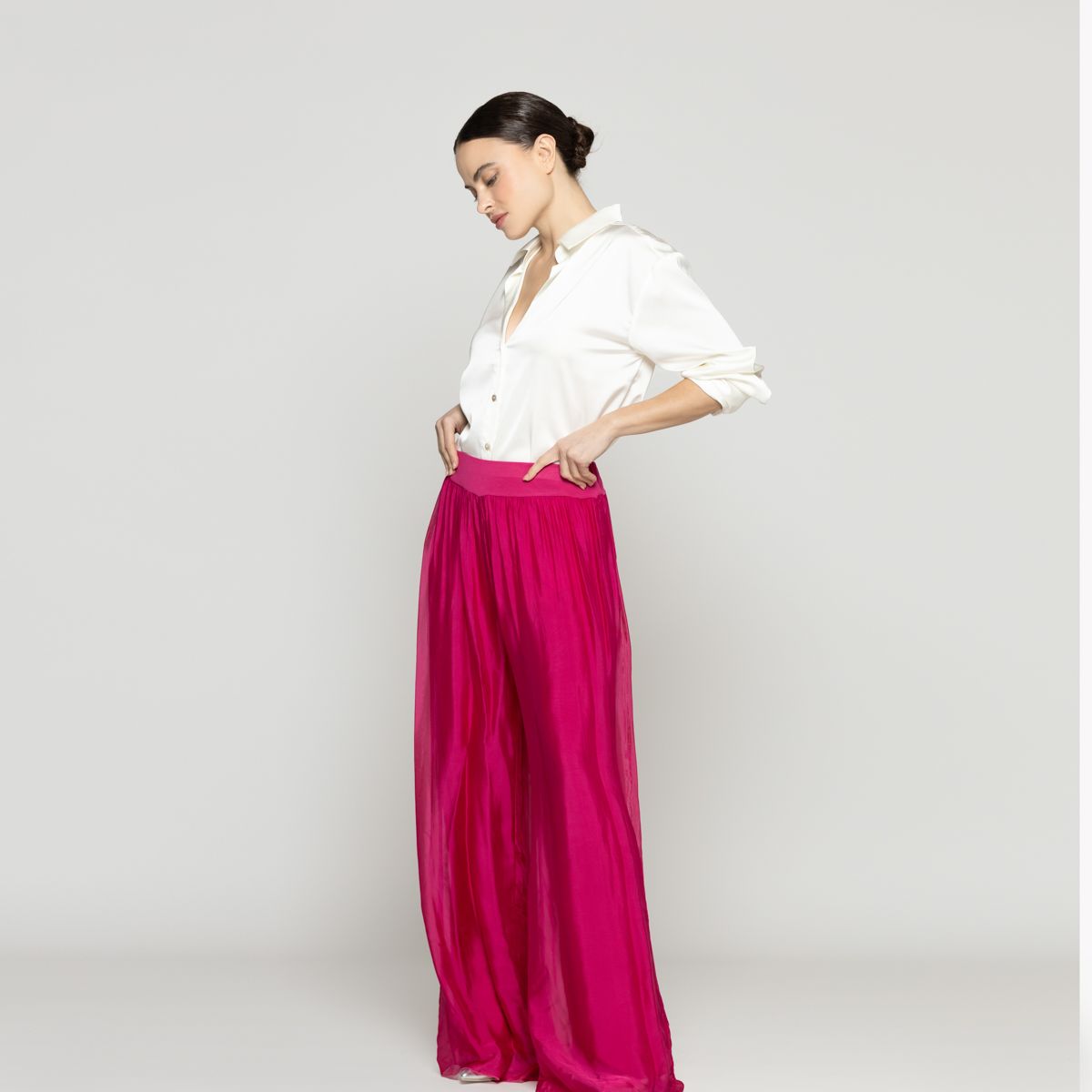 LINEATRE - Blusa Mujer Barbarella Satinada Manga Larga Blanca Lineatre