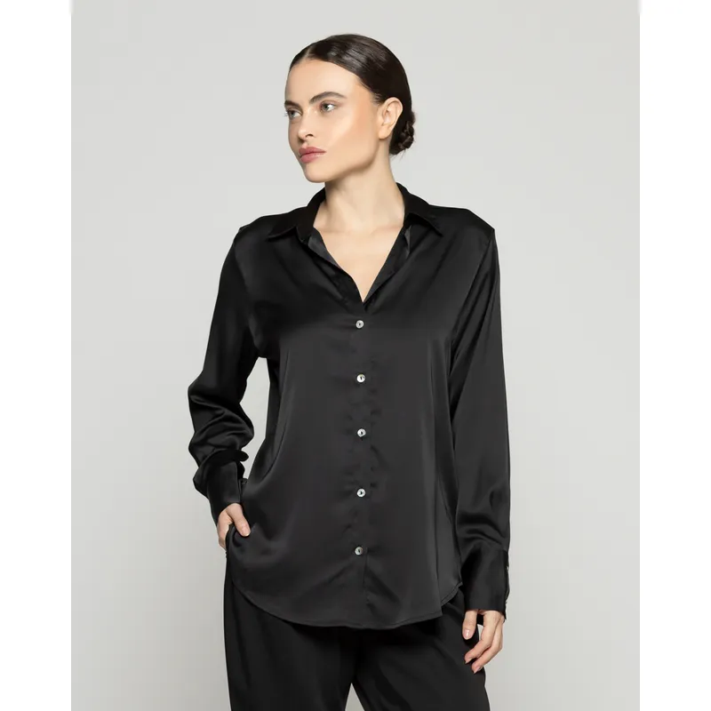 LINEATRE - Blusa Mujer Barbarella Satinada Manga Larga Negra Lineatre