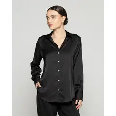 LINEATRE - Blusa Mujer Barbarella Satinada Manga Larga Negra