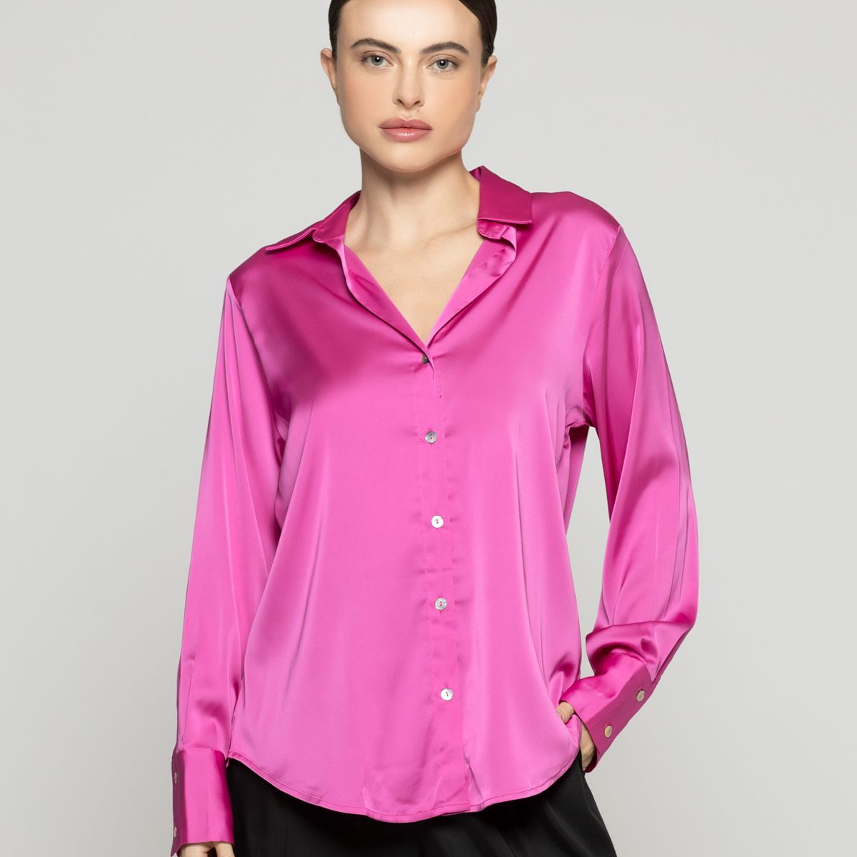 LINEATRE - Blusa Mujer Barbarella Satinada Manga Larga Fuscia Lineatre