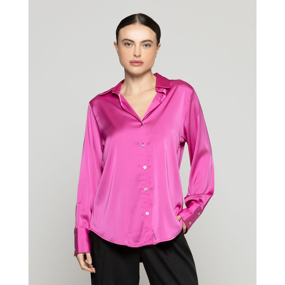 LINEATRE - Blusa Mujer Barbarella Satinada Manga Larga Fuscia Lineatre