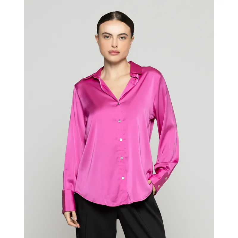 LINEATRE - Blusa Mujer Barbarella Satinada Manga Larga Fuscia Lineatre