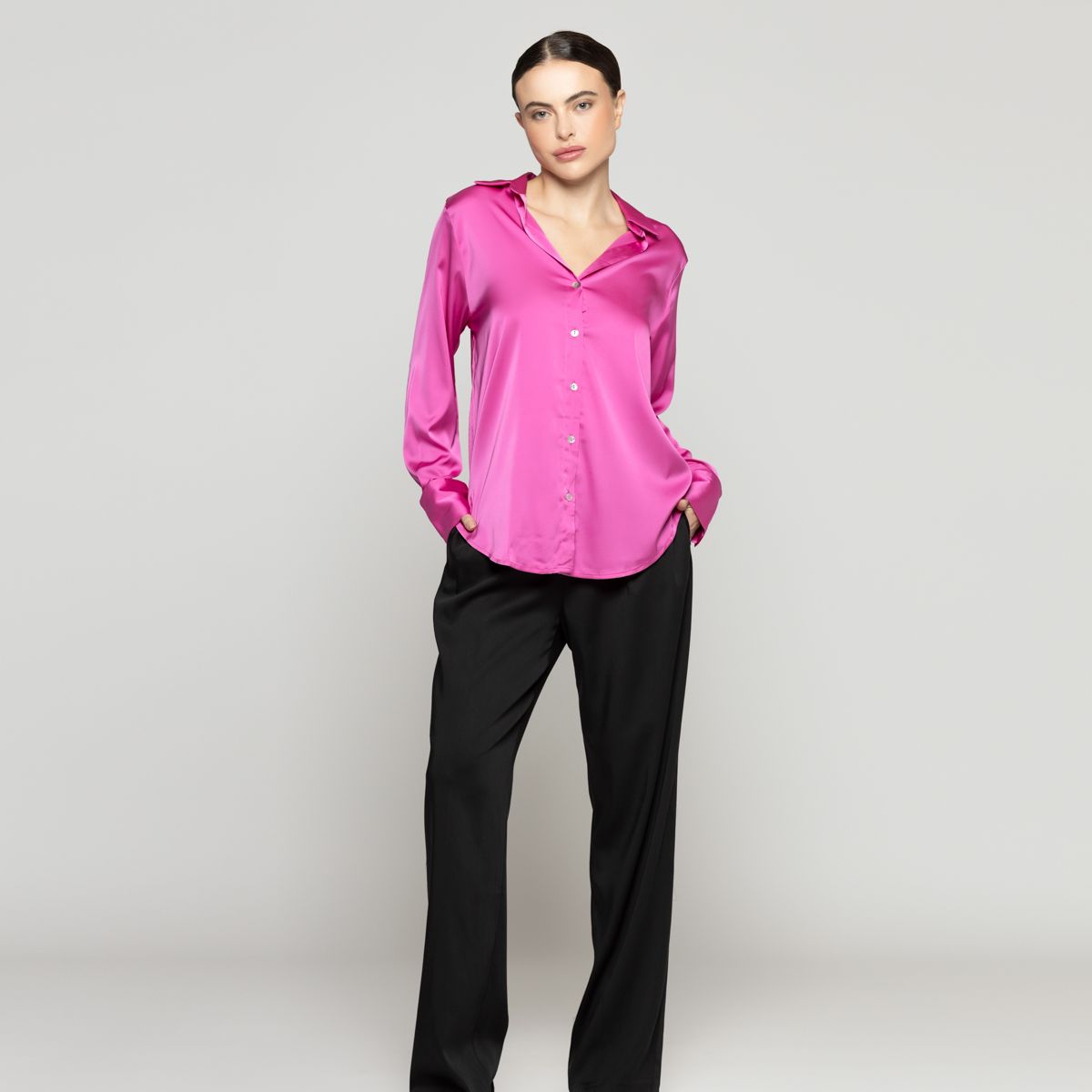 LINEATRE - Blusa Mujer Barbarella Satinada Manga Larga Fuscia Lineatre