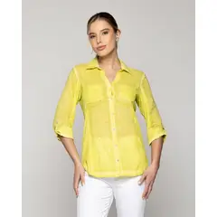 LINEATRE - Blusa Mujer Bernadette Entallada Con Ajuste De Mangas Amarillo Limón