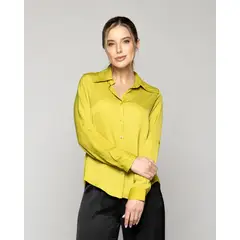 LINEATRE - Blusa Mujer Brenda Semi Brillante Manga Larga Verde Oliva