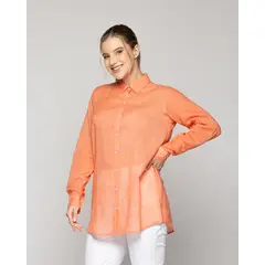 LINEATRE - Blusa Mujer Belisa Básica Tela Ligera Naranja Coral